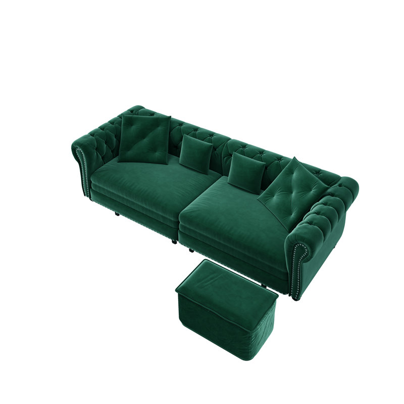 Canapé-lit polyvalent convertible en velours 3 en 1, très grand avec repose-pieds mobile, conception capitonnée pour la vie moderne