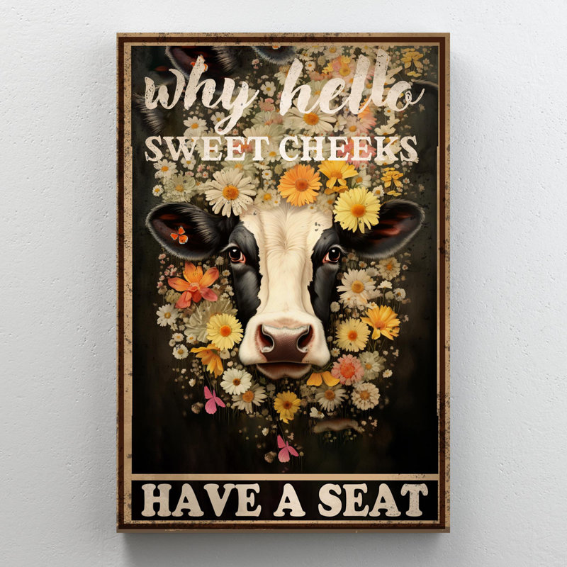 «Cow Pourquoi Hello Sweet Cheek», reproduction d'art rectangulaire sur toile tendue 1 à 1 pièce