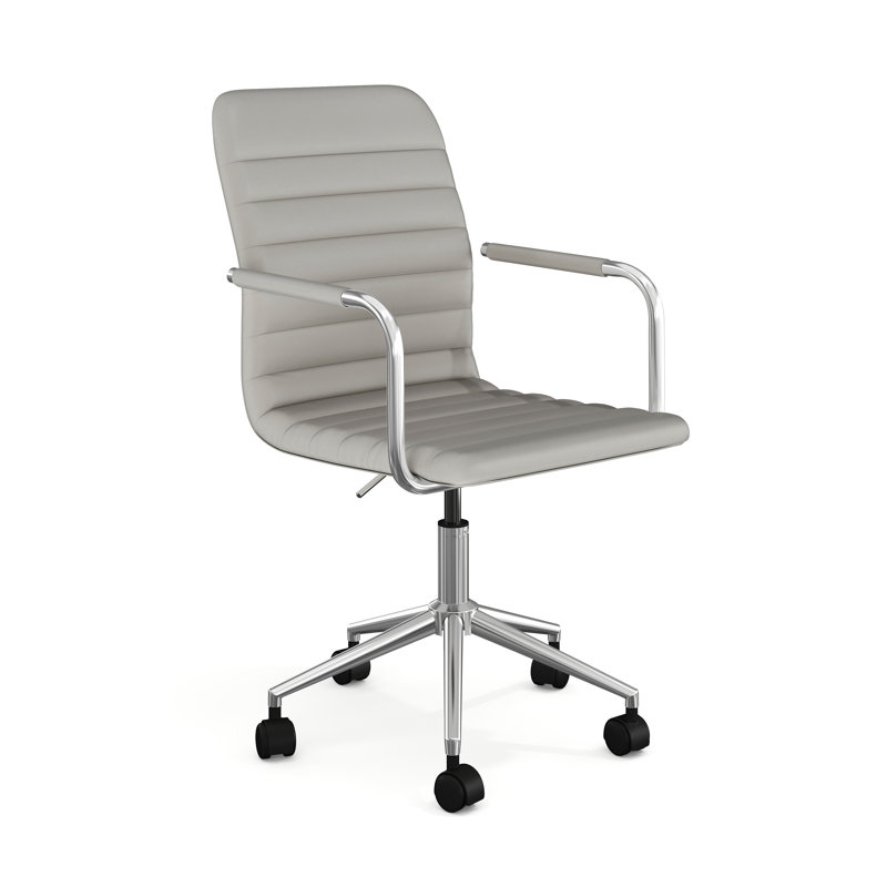 Fauteuil de bureau pivotant avec accoudoirs intégrés Martha Stewart Taytum, Gris, Nickel poli