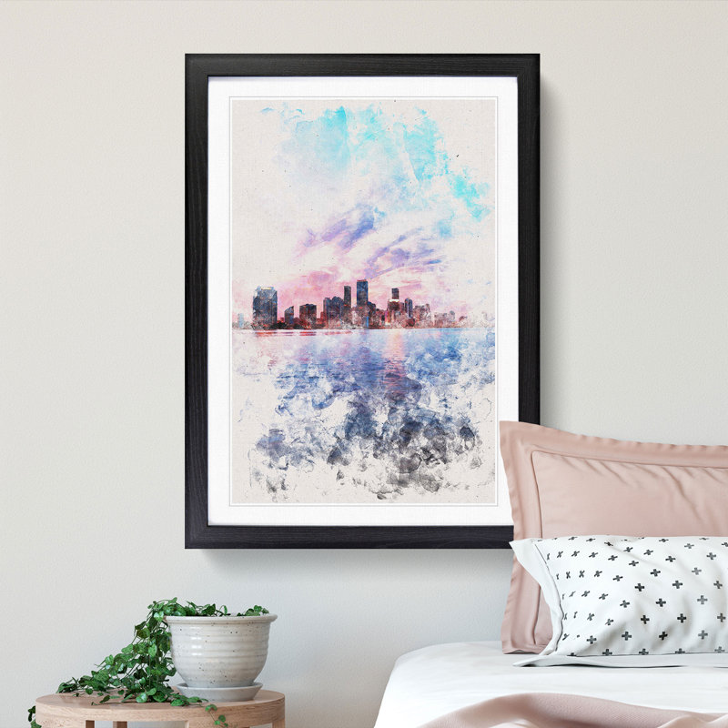 Miami Florida Skyline - Picture Frame Painting Print, 63cm H x 45cm W x 2cm D, Black Framed