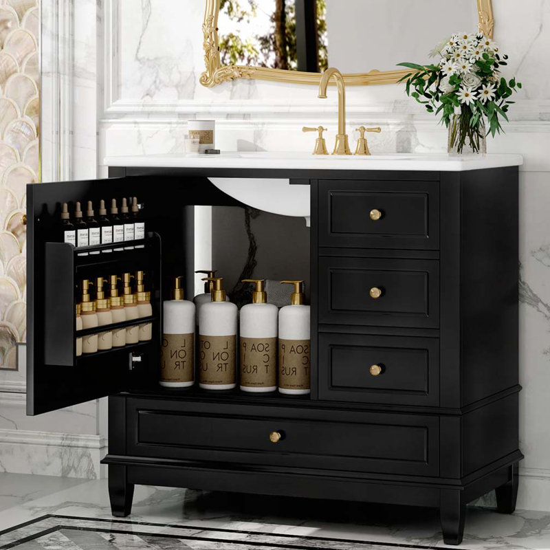 Meuble-lavabo 36 po avec lavabo en céramique, Noir
