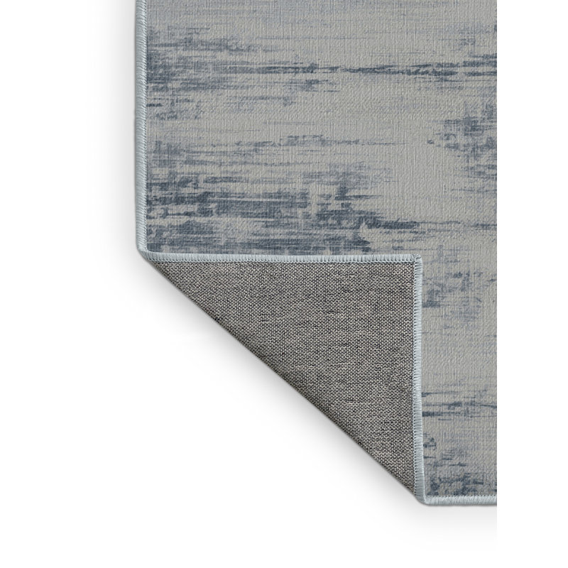 Machine Washable Abstract Blue Area Rug, Round 6'