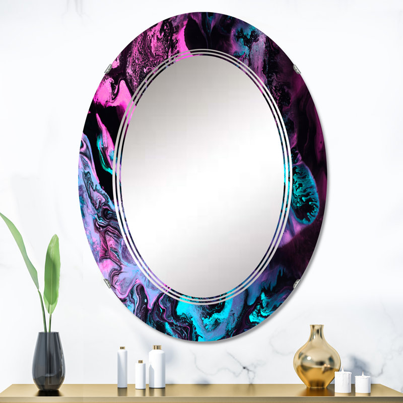 Art liquide néon vert et rose - miroir mural moderne ovale, 36 po x 24 po
