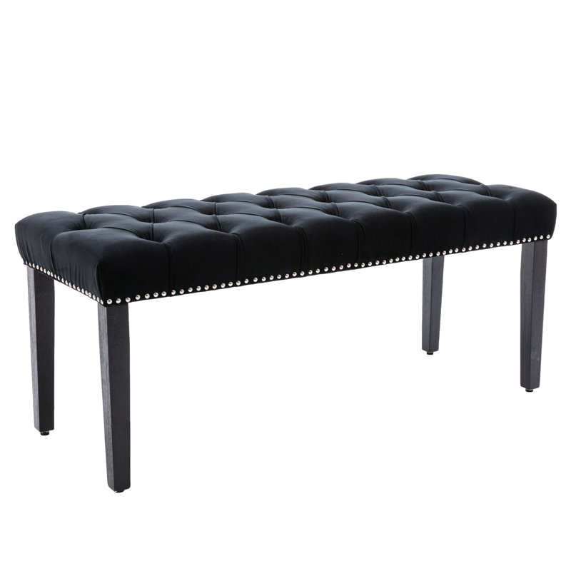 Black Upholstered Bench For Dining Room, Entryway, Bedroom - With Design, Sponge Filled Cushion, Plastic Floor Protection, Easy To Assemble 330 Lbs Capacity