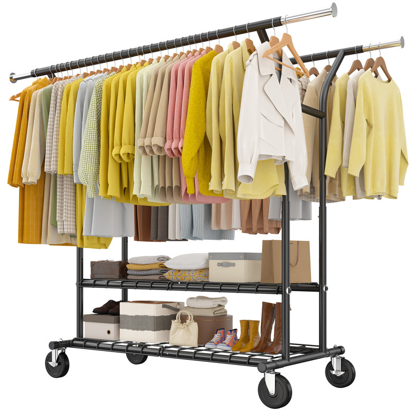 Majram Garment Rack,Adjustable Clothes Hanging Rack,Portable Clothings Rack,Metal Clothes Rack, Black