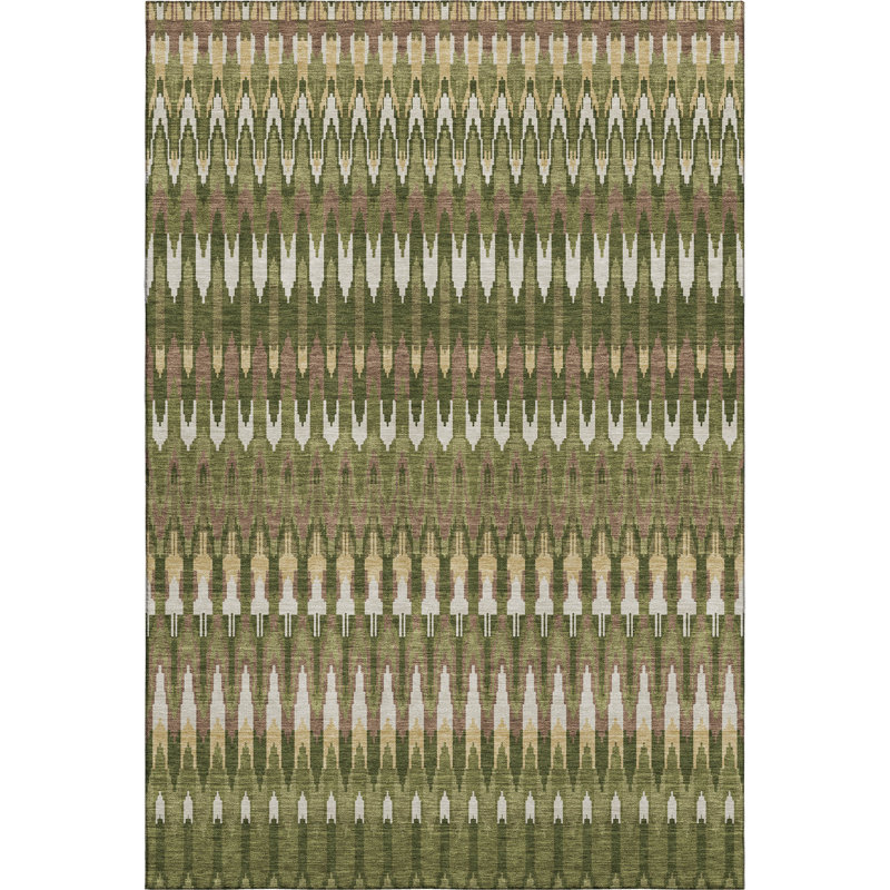 Premium Machine Washable Prisco Olive Rug, Rectangle 5' x 7'6"