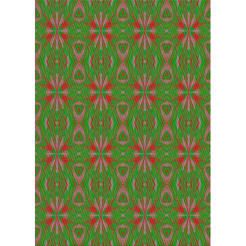 Tapis vert/rouge à motifs, Rectangle 5 pi x 7 pi