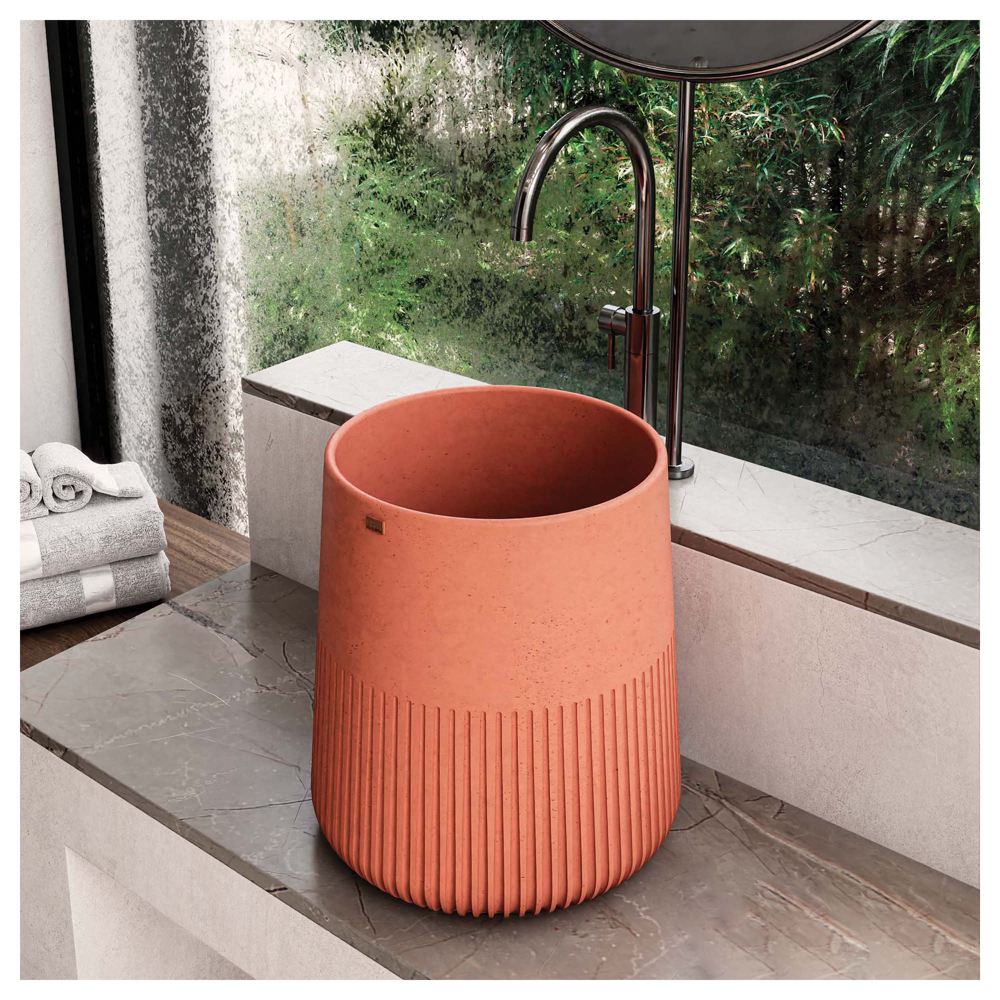 Papua Concrete Handmade Bathroom Sink, Antille Orange