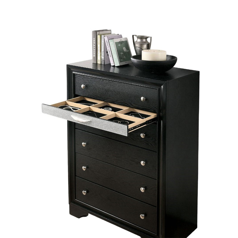 Commode à bijoux à queue d'aronde anglaise de style contemporain avec finition noire et boutons cachés en argent