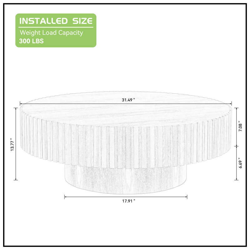 Table basse à piédestal Ansel, H 13,77 po x L 31,49 po x l 31,49 po, Chêne