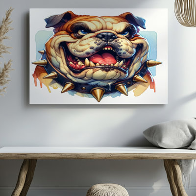 Dessin de chien féroce bouledogue avec collier à pointes, reproduction d'art sur toile pour le salon, la chambre à coucher, le bureau, le couloir, le vestibule, le mur de la galerie et la décoration intérieure moderne