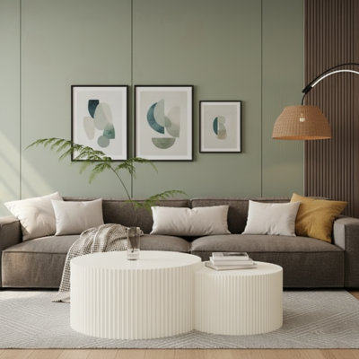 Ensemble de tables basses gigognes à rayures verticales, beige, pour le salon et la chambre à coucher, peu encombrantes et élégantes (ensemble de 2)