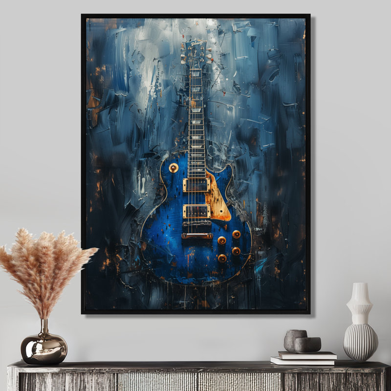 Décoration murale déesse de la guitare bleue - musique Jazz, Cadre flottant noir, 44" H x 34" W