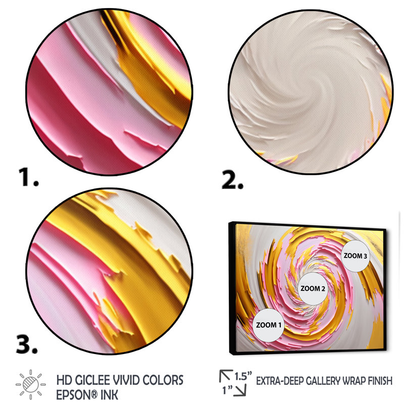 Aquarelle rose abstraite circulaire I - Peinture sur toile, H 12 po x l 20 po x P 1 po, Toile avec cadre flottant noir