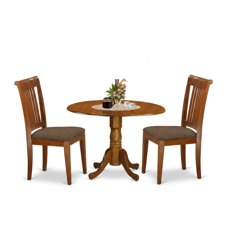 Ensemble de table et de salle à manger ronde en bois brun selle de style asiatique avec abattant, 3 pièces