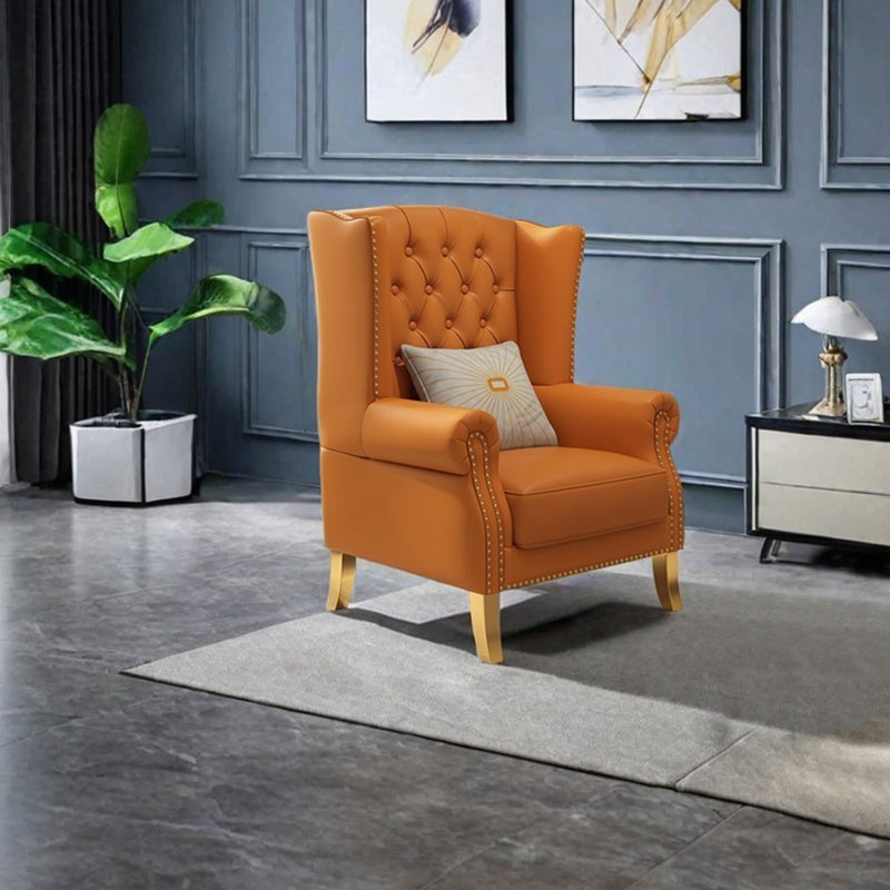 Light luxe sponge and solid wood recliner, Orange