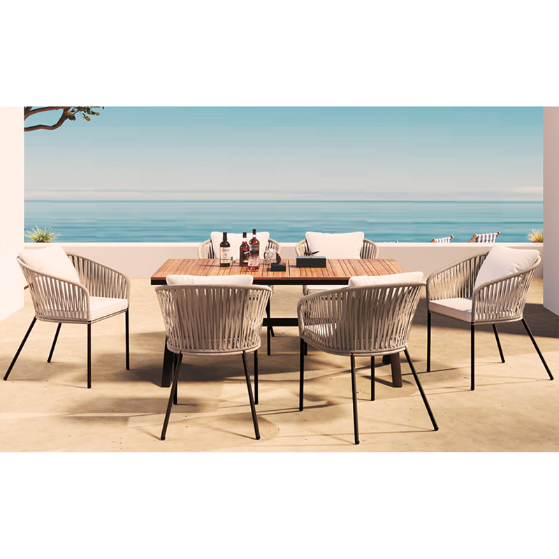 Ensemble de salle à manger de jardin 7 pièces GO, ensemble de meubles d'extérieur toutes saisons avec table et chaises, plateau de table en bois d'acacia