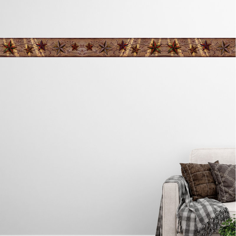 Bordure de papier peint à peler et coller - brun rétro, étoiles d'étain jaunes, bordure murale de baies rétro, 15 pi X 7 po, auto-adhésif