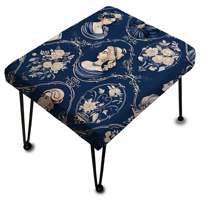 Portraits de camée bleu cobalt à motif victorien - Repose-pieds rectangulaire floral