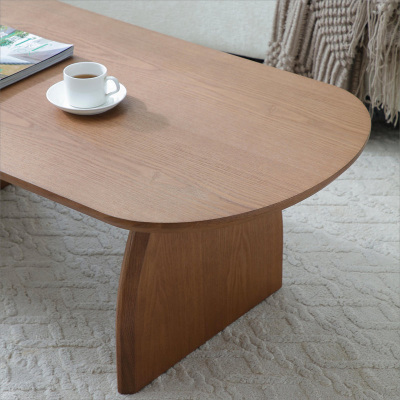 Table basse moderne en bois massif minimaliste, table basse de salon ovale, table d'appoint à base courbée créative, Noyer