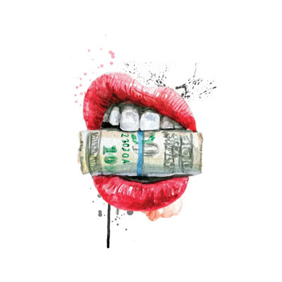 «Red Watercolor Lips With Dollars» par Ephrazy graphiques - peinture sur toile tendue