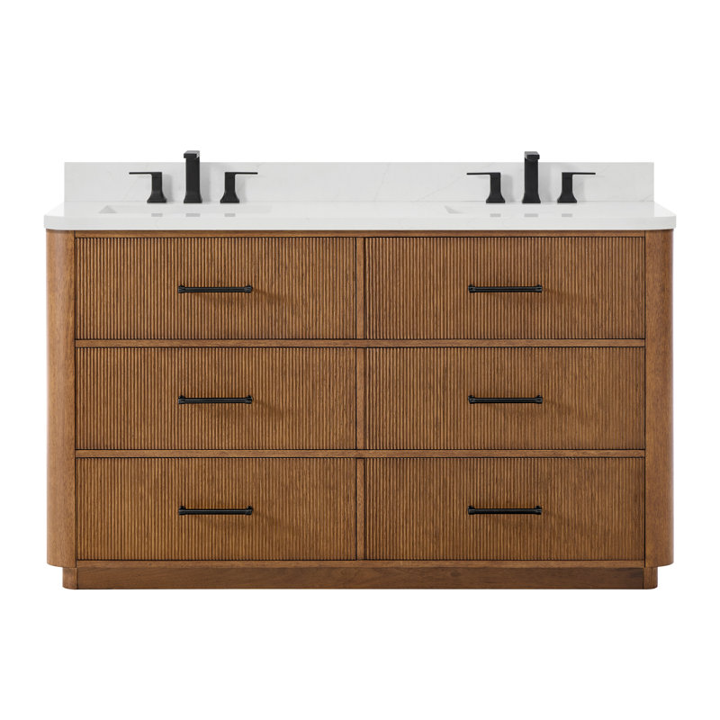 Ensemble de meuble-lavabo double 60 po Francesco, Brun, Noir mat