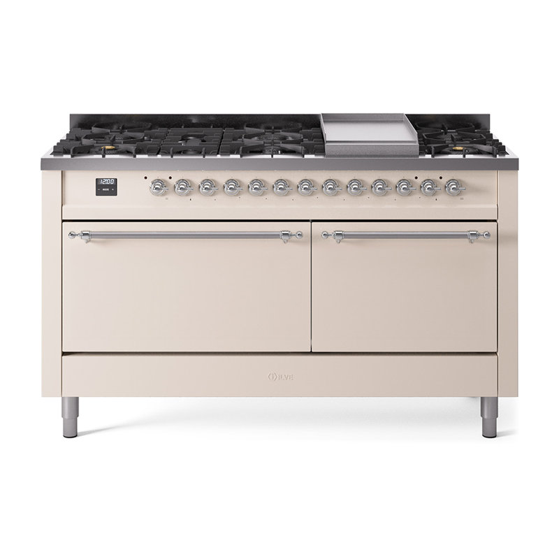 ILVE Nostalgie II Series 60 inch Dual Fuel Range with 9 Sealed Burners, Griddle (Solid Door), Liquid Propane