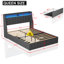 Dark Grey Bed Frame With Led & 4 Under Storage Slots - Queen Bed, Headboard Drawers,