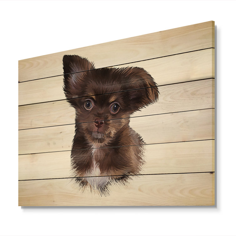 Winston Porter Drawing Puppy Chihuahua Dog Hand On Wood Painting | Wayfair