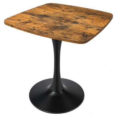 24 Inch Square Tulip Dining Table, Mid Century Modern Pedestal Kitchen Table with MDF Wood Grain Top and Matte White Metal Base, Small Bistro Table for Apartment, Cafe
