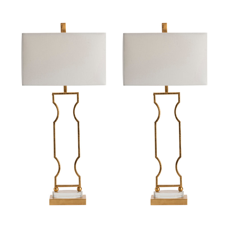 35" Metal Table Lamp With White Shade