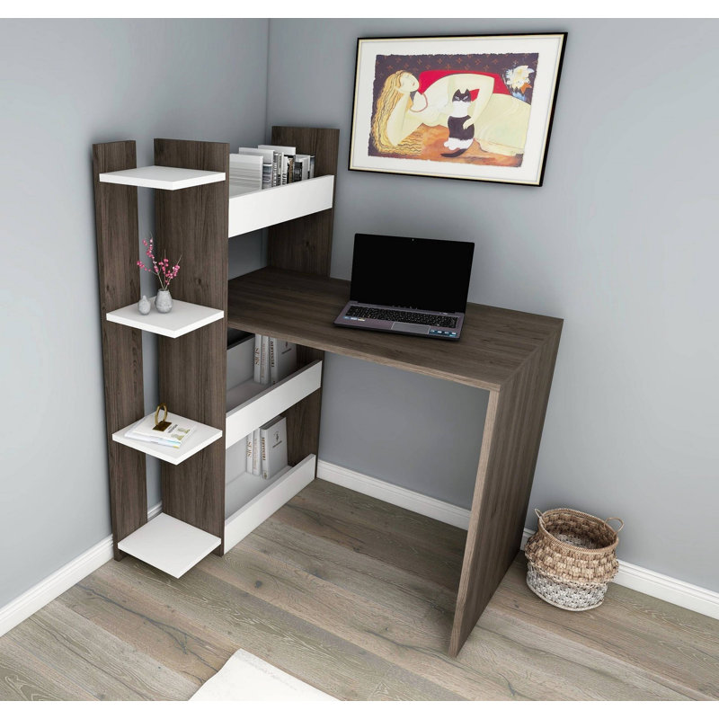 Bureau Helrike, Blanc / noyer