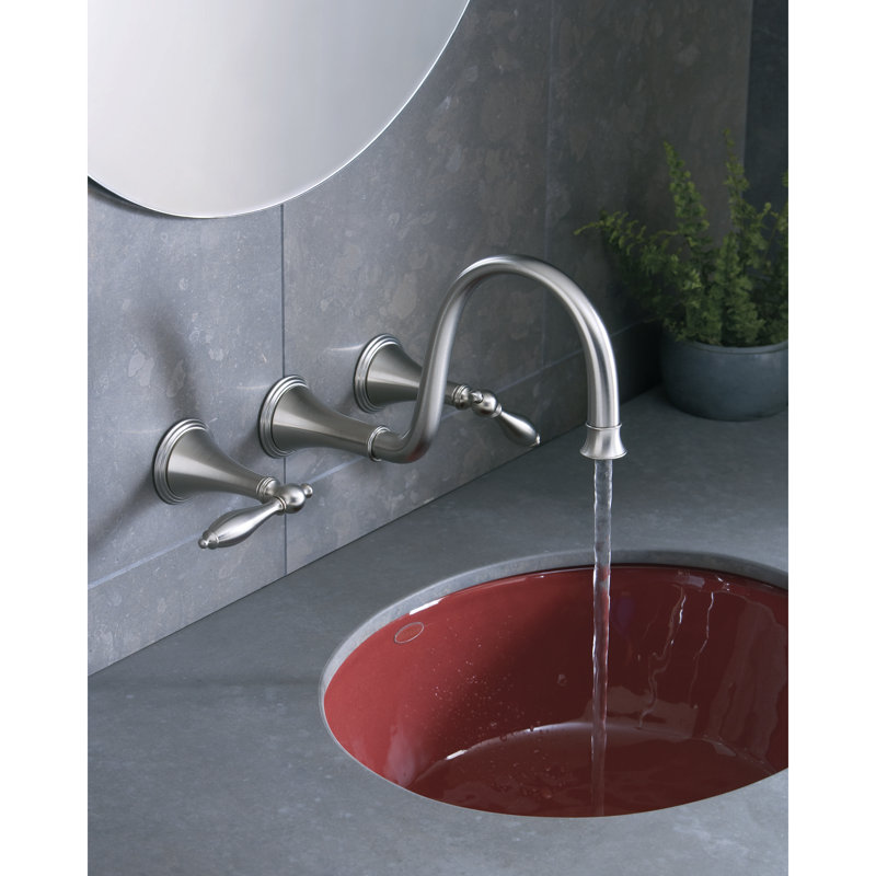 Finial Wall Mounted Bathroom Faucet, Nickel brossé éclatant