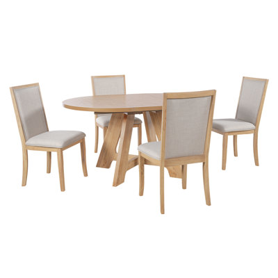 Ensemble de table de salle à manger extensible ronde pour 4 personnes TopMAX, ensemble de table de cuisine avec rallonge amovible de 18 pouces et 4 chaises de salle à manger rembourrées pour petits espaces, 5 pièces
