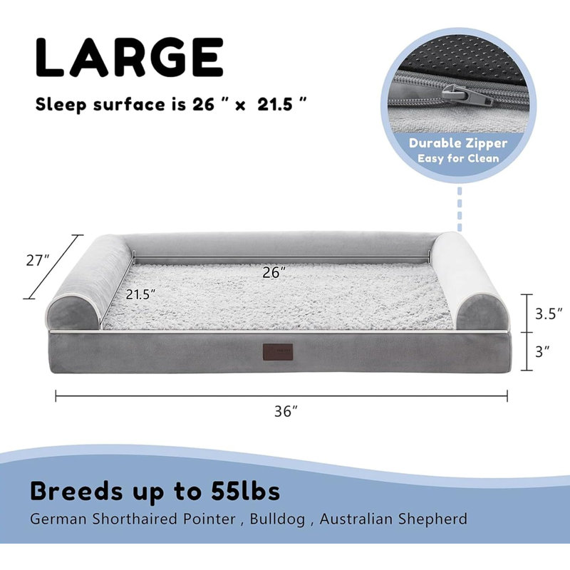 Lits pour chiens pour grands chiens, canapé en mousse pour animaux avec doublure imperméable, housse lavable amovible et dessous antidérapant, lit pour chien pour un sommeil confortable