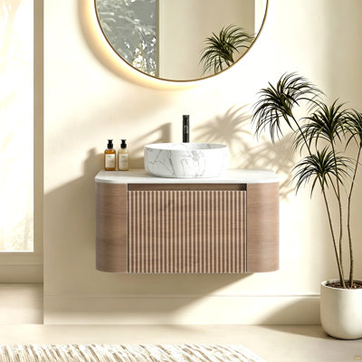 30 inch Bathroom Vanity with Sink, Honey Oak Wall Cabinet with Free Towel Rack, Single Carrara White Ceramic Basin Design, without Drain and Faucet, Pre-assembled