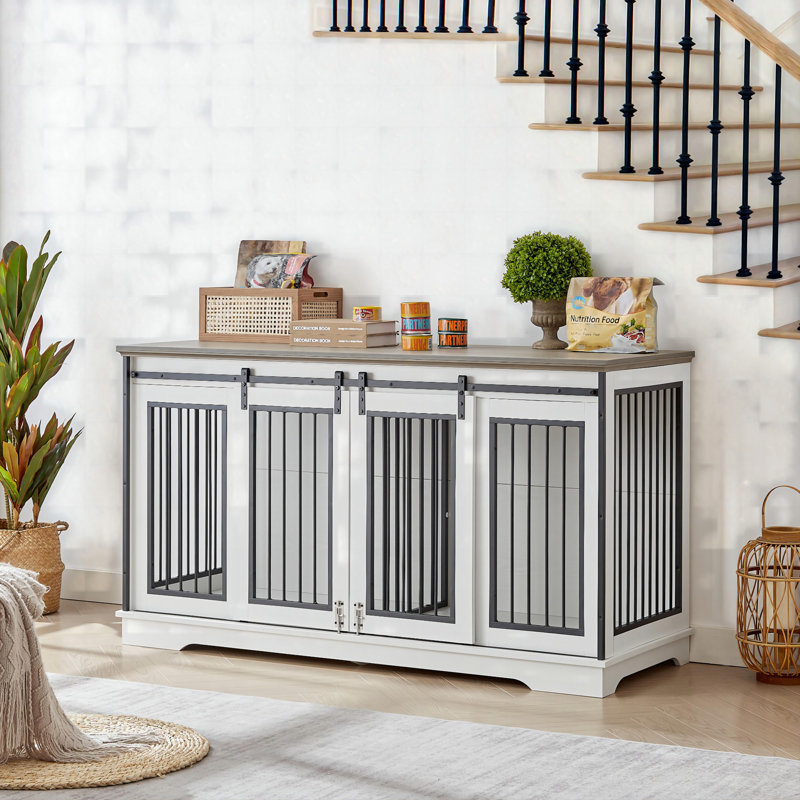 Caisse pour animaux avec 2 portes coulissantes, Blanc / gris