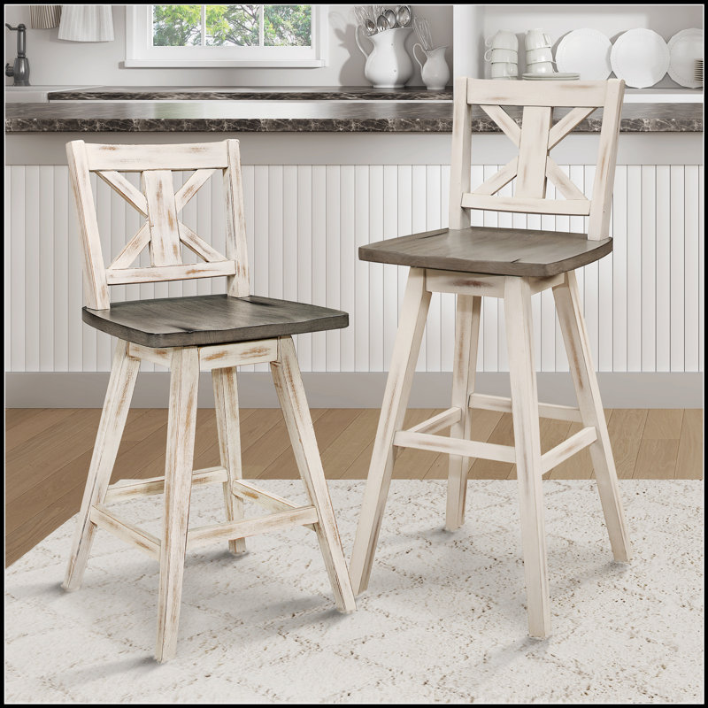 Ensemble de 2 chaises pivotantes à hauteur de comptoir en bois d'hévéa durable avec rotation à 360 degrés pour la cuisine et la salle à manger