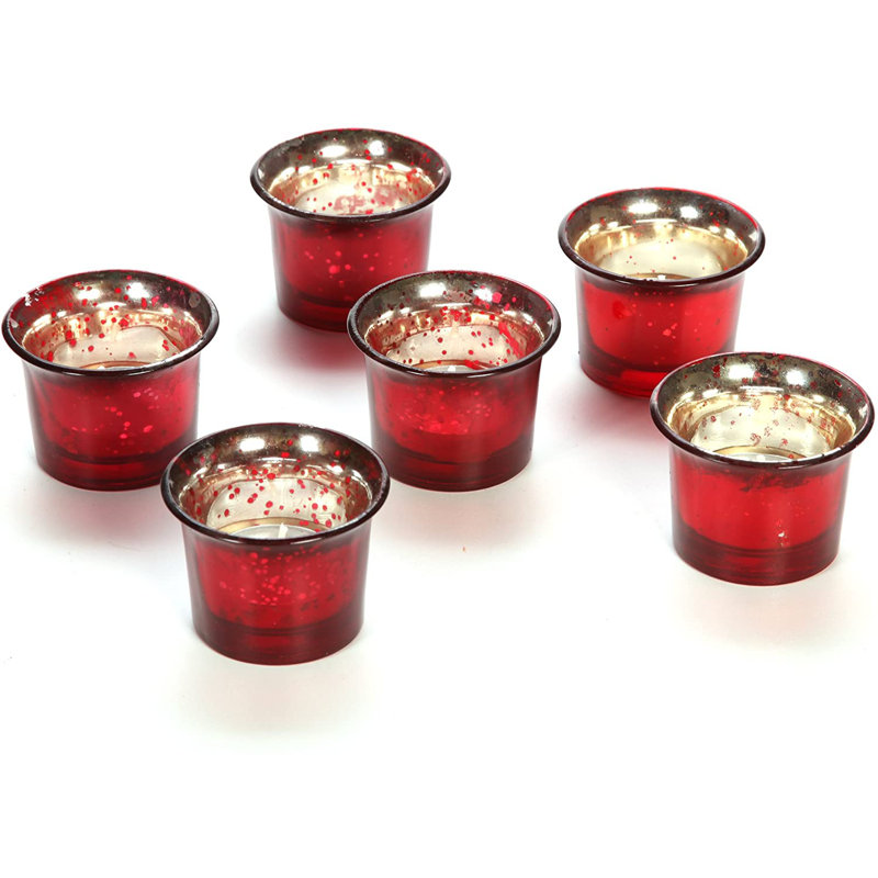 Ensemble de 6 porte-bougie en verre Hosley, finition rouge antique métallique, cadeau idéal pour la décoration de la maison, le mariage, la table, le bureau, la fête nuptiale, la tablette de cuisine et la bibliothèque, le spa.