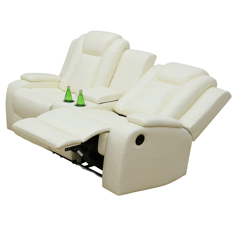 Taishia 73.5'' Faux Leather Loveseat with Cupholder ,Console, White