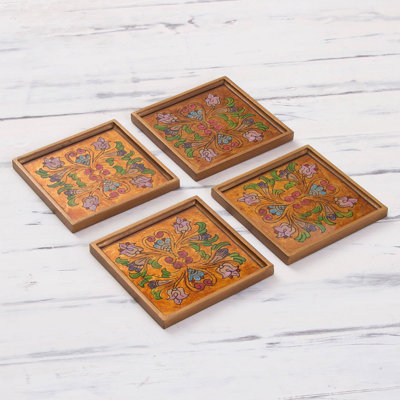 Glass Square 4 Piece Coaster Set