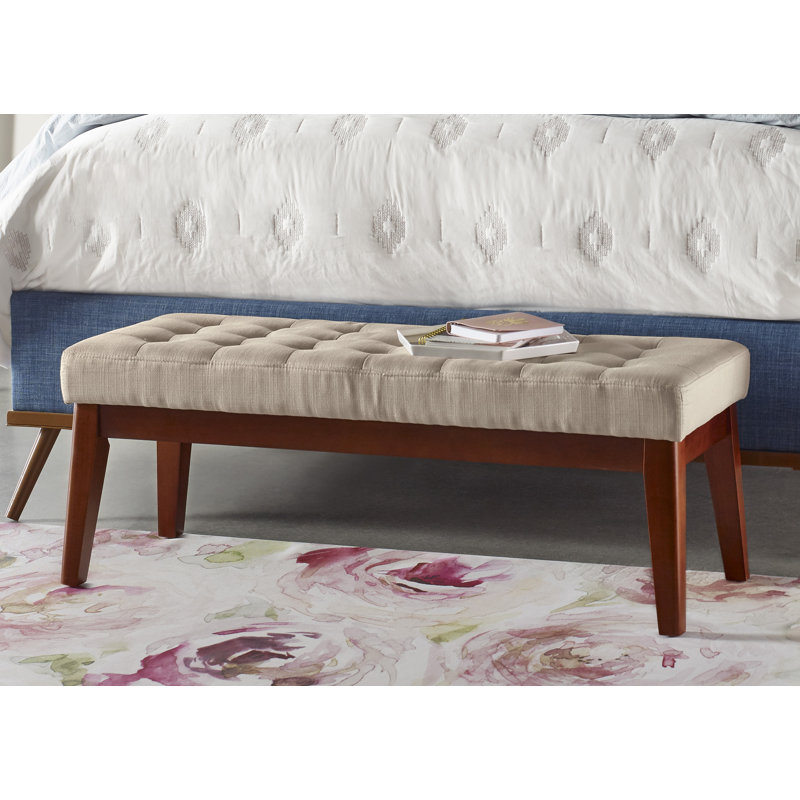 Elle Decor Claire Button Tufted Upholstered Bedroom Bench with Wooden Legs, Vanilla Cream