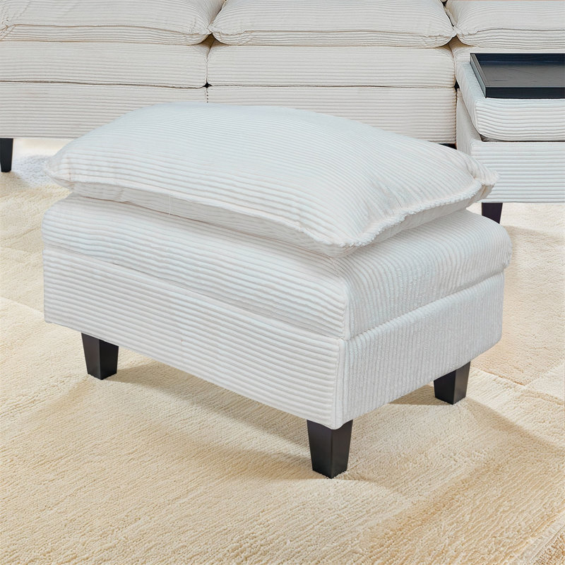 Modular Sectional Sofa, Corduroy U-Shape Sectional Couch With 2 Movable Ottoman For Living Room, White Corduroy