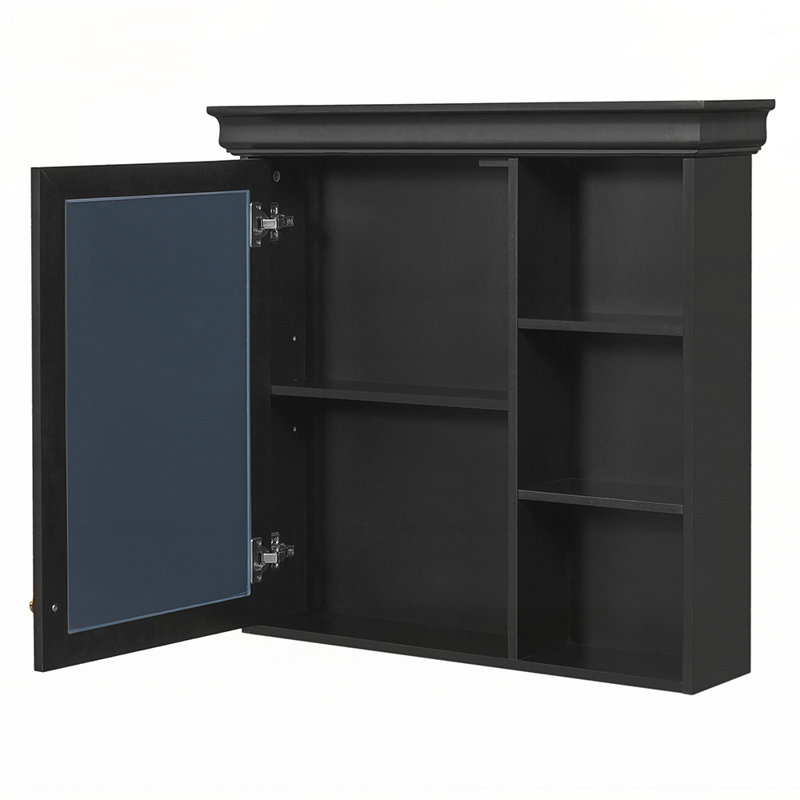 Armoire à pharmacie de salle de bain avec miroir, organisateur de rangement mural, armoire noire au-dessus de la toilette