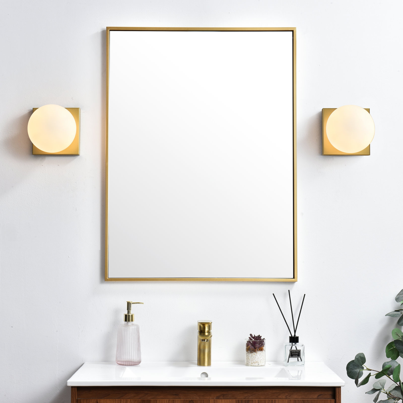 Isabeth Transparent Dimmable Bath Sconce, Brass, 1 Light, 6" H x 6" W x 6" D