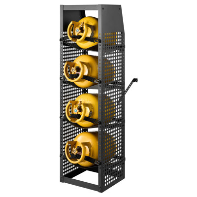 Support de réservoir de réfrigérant, 14,8 x 13 x 52 pouces, 4 niveaux pour 4 cylindres, avec tablette de rangement supérieure, acier au carbone thermolaqué noir, support de réservoir pour fourgon utilitaire, réservoir d'oxygène et azote