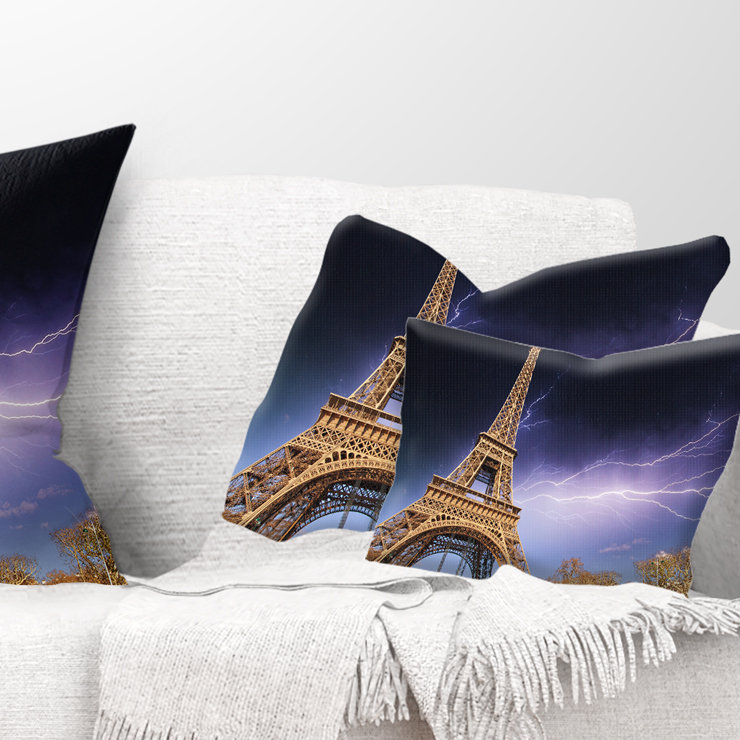 Oreiller cityscape de tour sous le ciel de paris, Square 16" x 16"