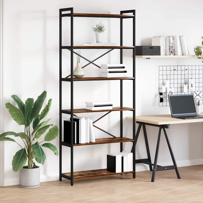 Steel Bookcase, Brown, (5 Shelves) 188cm H x 80cm W x 30cm D