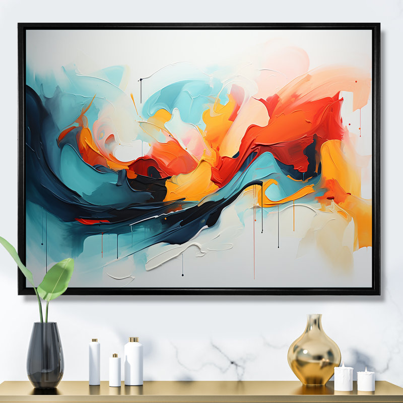 Colorful Abstract Expression II - Peinture abstraite, art mural, H 24 po x l 32 po x P 1 po, Cadre flottant noir
