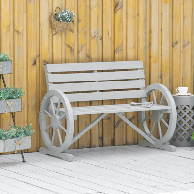 Wheel Bench, Rustic Outdoor Patio Bench, 2-Person Slatted Seat Bench With Backrest, Bench For Bedroom by Red Barrel Studio